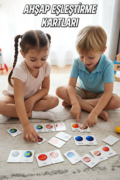 kutuTR Gezegenler Temalı Ahşap Zeka Kartları – 24 Parça Eşleştirme Seti