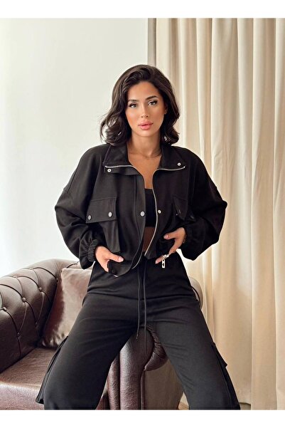 MİSSCİXFASHİON Γυναικείο Σετ Παντελόνι & Μπουφάν με Πλαϊνές Τσέπες και Ελαστι...