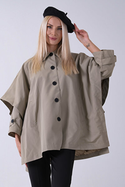 Feminist 5 Düğme Kapamalı Takma Kol Yandan Cepli Trenç Vizon 5309343