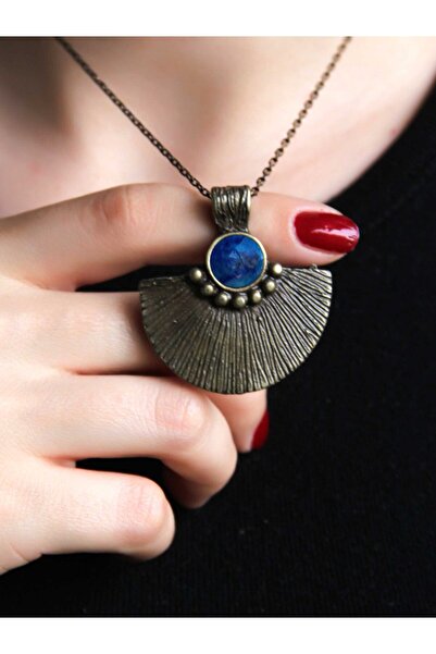 esha قلادة نسائية أصلية من الحجر الطبيعي لابيس مع حجر طبيعي منقوش مع سلسلة 45...