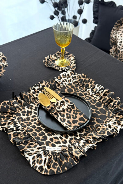 KaiAtelier Set de 6 farfurii americane cu volane din in leopard / Supla