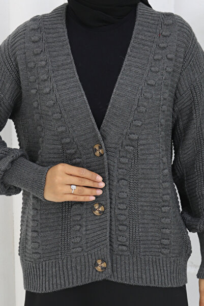 benguen Πλεκτό Πουλόβερ με Πομπόν S4002 Ανθρακί