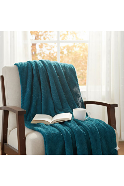 OEM Pătură, model popcorn, culoare petrol, pentru fotoliu sau canapea, dimensiune 160x130 cm