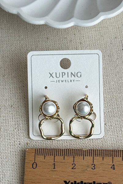 Modacaprea Xuping 14K İncili Kare Klipsli Kadın Küpe Kararmaz Kadın Takı Xuping Küpe