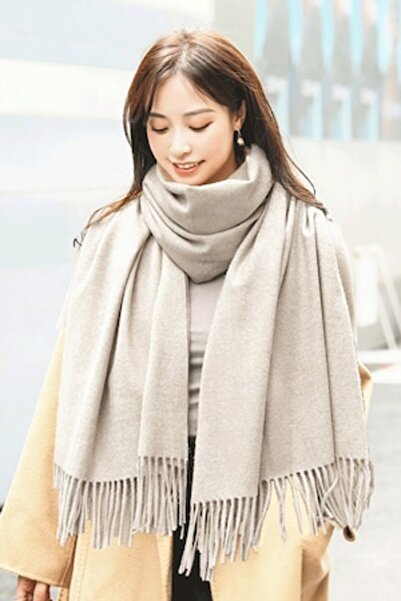 PriStyle Fular de Iarna Elegant din Material Moale si Calduros cu Franjuri Decorative, Crem, 200 cm x 70 cm
