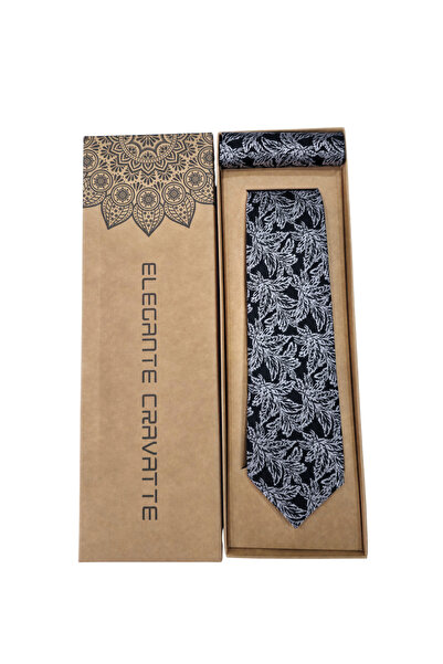Elegante Cravatte Black Color Leaf Patterned Tie - Special Boxed