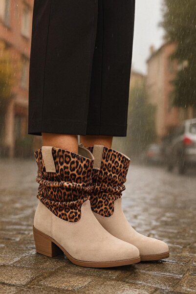 MODAONN Cizme și ghete de damă cu toc gros din piele/suede