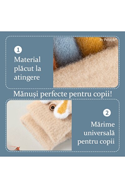 PriStyle Warm Children's Gloves, Knitted, Soft and Breathable Material, Bunny Design, Cream