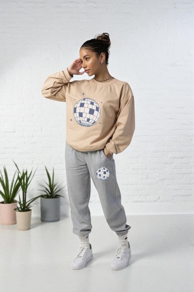 Wish BF oversized Disco με τύπωμα με κουκούλα Σετ φόρμας χειμερινό με Βαμβάκι...