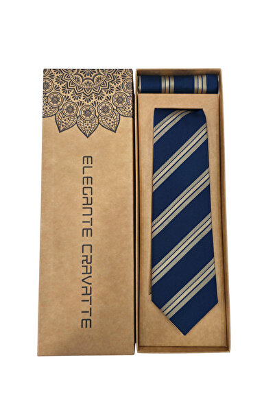 Elegante Cravatte Золота краватка з детальними смужками, синього кольору - в спеціальній коробці