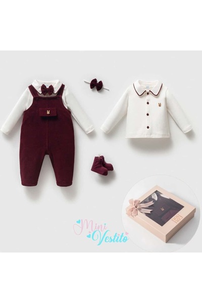 MiniVestito “Noble Burgundy Bow Tie Baby Set” 👑 ❤️   (in a Special Gift Box)