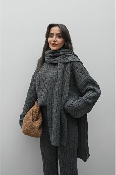 Baby xclub Set de tricotaje din 3 piese din bumbac împletit cu păr crem pentr...