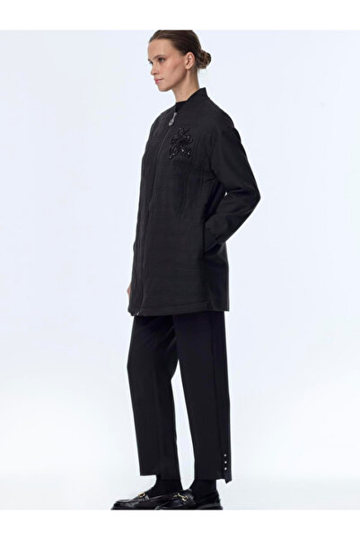 Zühre Women's Quilted Patterned Zippered Black Jacket C-0150