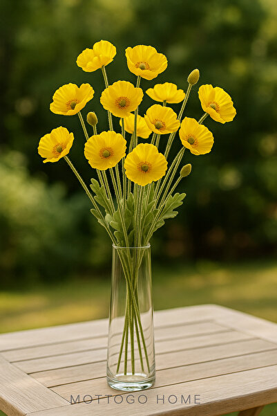 Mottogo Gerçekçi Yapay Gelincik Çiçeği – 60 cm – 2 Dal (Her Dalda 4 Baş) Bakım Gerektirmeyen Çiçek