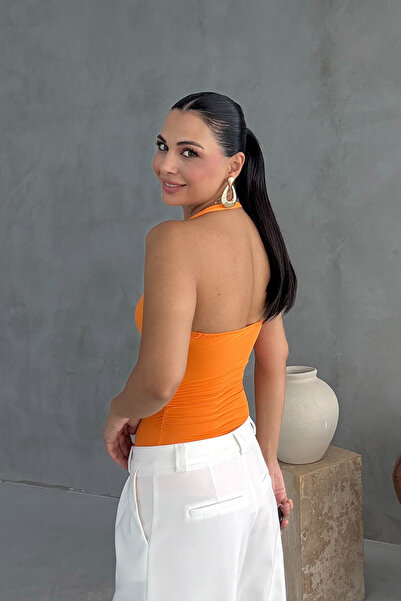 Seda Yalçın Atelier Orange Halter Neck Bodysuit