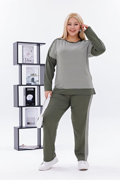 Siyezen Plus Size Striped Cotton Lycra Suit
