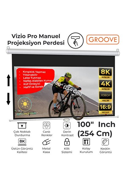 Groove Vizio Pro 100¨ Inch 220x125cm Blackout Işık Geçirmez Profesyonel Proje...