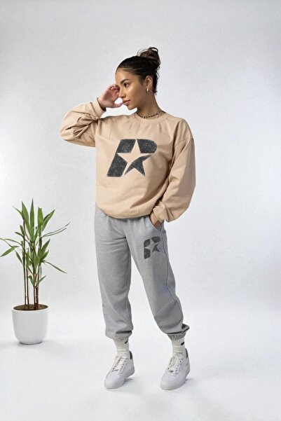 Wish BF طقم بدلة رياضية شتوية كبيرة الحجم مطبوع عليها حرف R مع قلنسوة وبطانة ...