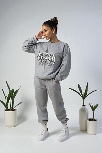 Wish BF oversized Faith με τύπωμα με κουκούλα Σετ φόρμας χειμερινό Βαμβάκι τε...