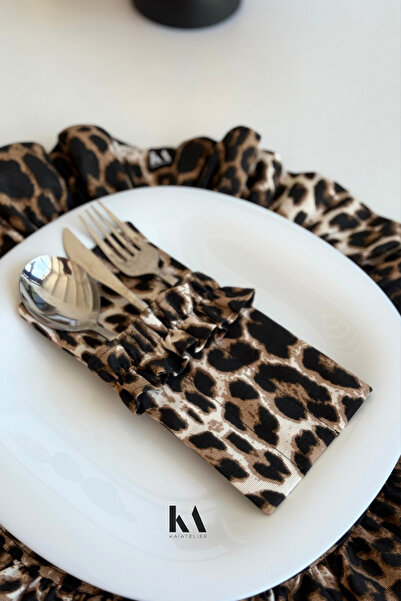 KaiAtelier 4 Κάλυμμα για πιρούνια, κουτάλια και μαχαίρια από λινό Leopard με ...