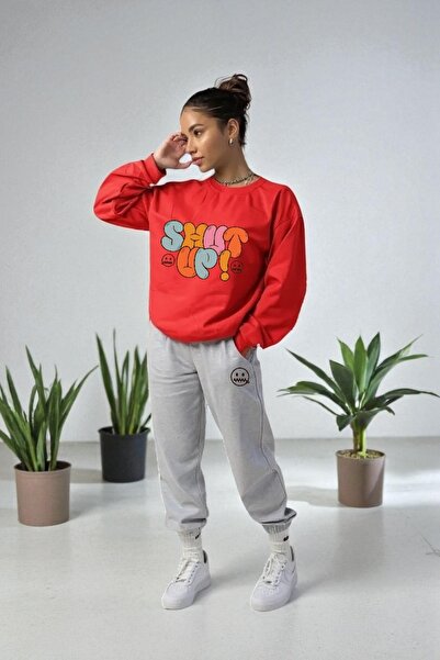 Wish BF طقم بدلة رياضية شتوية كبيرة الحجم مطبوع عليها 'شوت أب' مع بطانة داخلي...