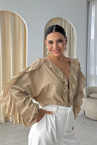 Seda Yalçın Atelier Πλισέ πουκάμισο σε μπεζ χρώμα