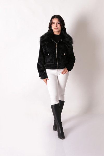 ikollect İkoll 1005144 Γυναικείο κοντό μπουφάν με γούνινο γιακά