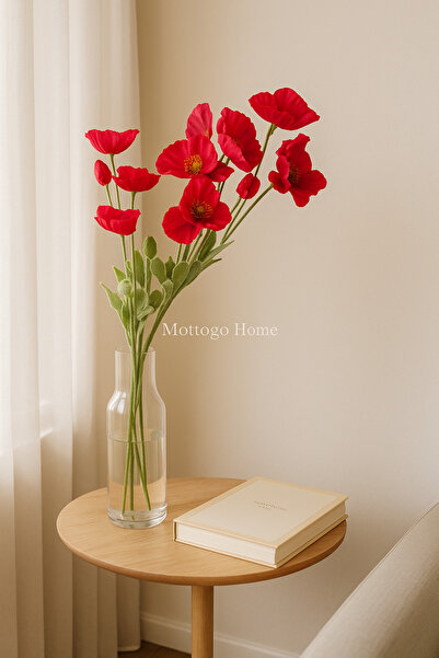 Mottogo Gerçekçi Yapay Gelincik Çiçeği – 60 cm – 2 Dal (Her Dalda 4 Baş) Bakı...