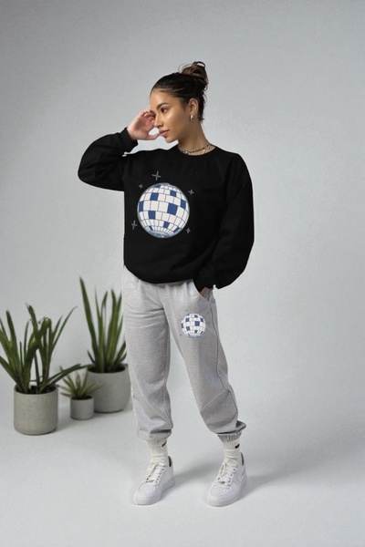 Wish BF طقم بدلة رياضية شتوية كبيرة الحجم بطباعة ديسكو مع قلنسوة وبطانة داخلي...