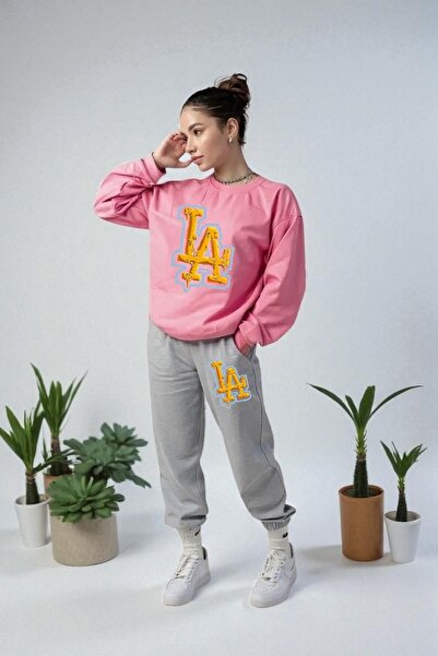 Wish BF supradimensionat Los Angeles LA cu imprimeu cu glugă Set de trening d...