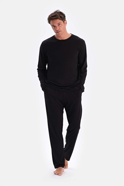 Eros Black Crew Neck Combed Cotton Modal Pajama Set