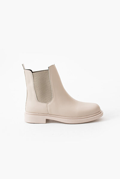 Gökçe Shoes Dilia Krem Lastik Detay Günlük Kullanım Kadın Bot
