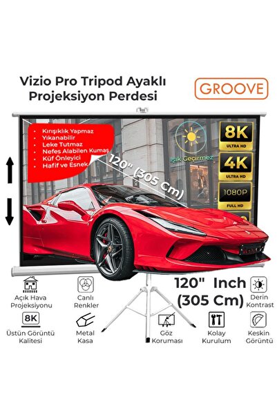 Groove Vizio Pro 120¨Inch 265x150cm Blackout Işık Geçirmez Tripod Ayaklı Projeksiyon Perdesi +Taşına