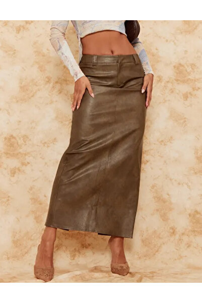 Pretty Little Thing PRETTYLITTLETHING Faux Leather Skirt, brown