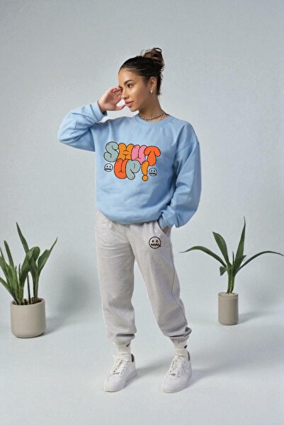 Wish BF supradimensionat Shut Up cu imprimeu cu glugă Set de trening de iarnă...