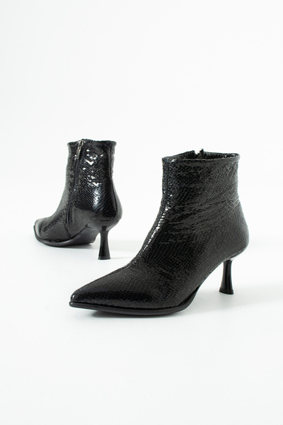 Gökçe Shoes Zariel Siyah Simli Kadın Topuklu Bot