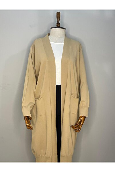 VALİN Tricot Cardigan with Woven Detail on the Back Center and Pockets