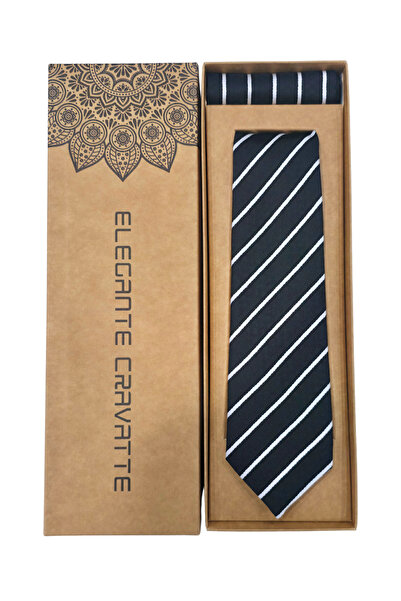 Elegante Cravatte Striped Black Color Tie - Special Boxed