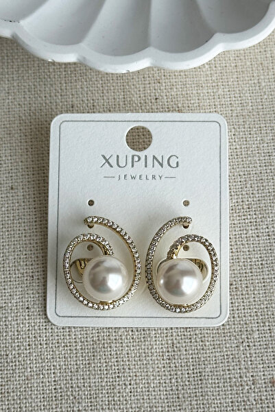 Modacaprea Xuping 14K İncili Su yolu Klipsli Kadın Küpe Kararmaz Kadın Takı Xuping Küpe