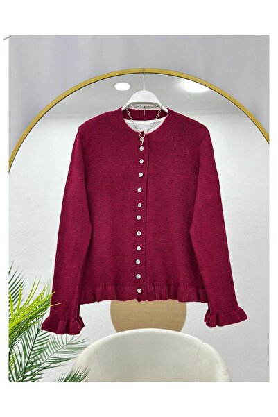 YEDİLALE Flower Buttoned Cardigan Creepe Skirt Double Set [Cardigan Std, Skirt Size]