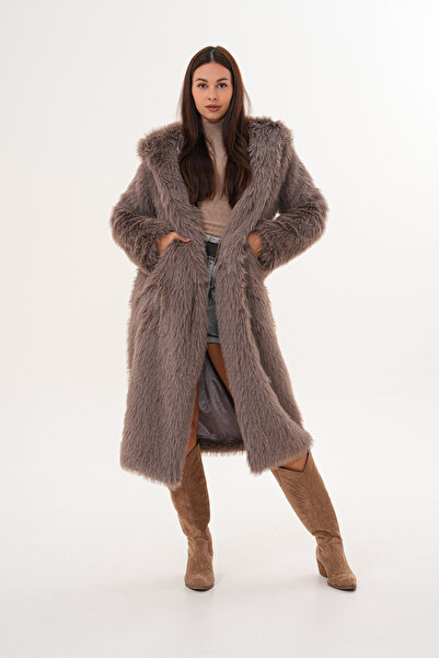 NAVY Full Length Hooded Feather Coat