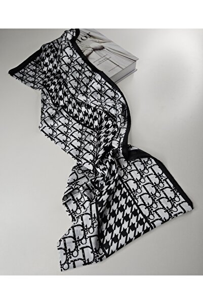 sem oyuncak Luxury Voile Silk Shawl Hijab Foulard Scarf Shawl Black White D Pattern 70 X 180 cm