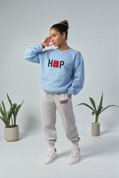 Wish BF supradimensionat Hop cu imprimeu cu glugă Set de trening de iarnă, bu...