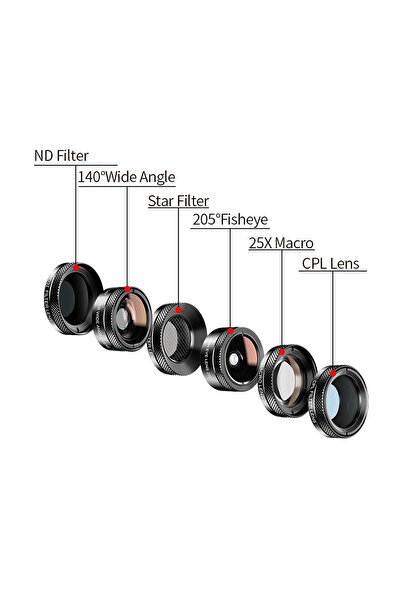 APEXEL Set 6in1 HD Pro Phone Lenses, Apexel, Macro 25X, ND32, CPL, Multi Layer, 4K, Universal Clip