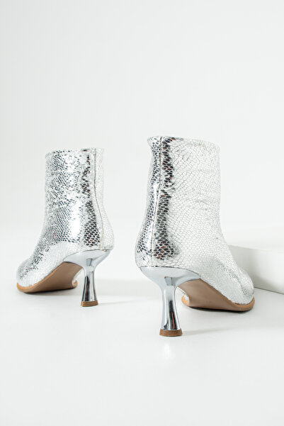 Gökçe Shoes Zariel Gümüş Simli Kadın Topuklu Bot
