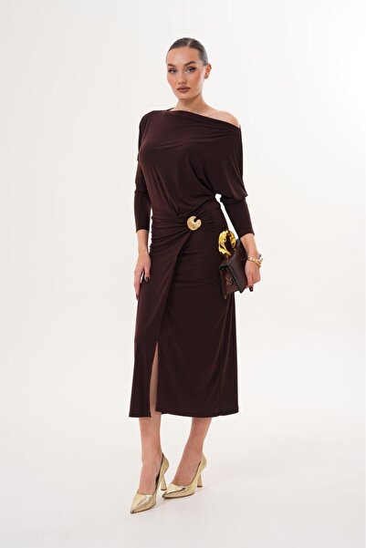 MILANOFOX Ασύμμετρο φόρεμα με χρυσό κούμπωμα και σχισμή στον ώμο |   Βραδινό φόρεμα, Κοκτέιλ, Αποφοίτηση, Εκδήλωση