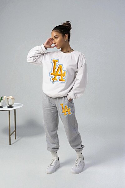 Wish BF supradimensionat Los Angeles LA cu imprimeu cu glugă Set de trening d...