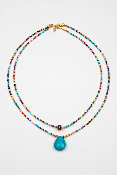 Lila Rosa Turkuaz Doğal Taşlı Çoklu Kolye