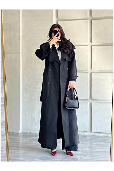 Coral Apoletli Süet Trençkot 407013 Siyah