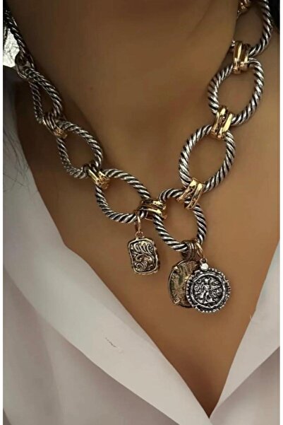 H&S AKSESUAR Zra Brand Double Color Medallion Necklace